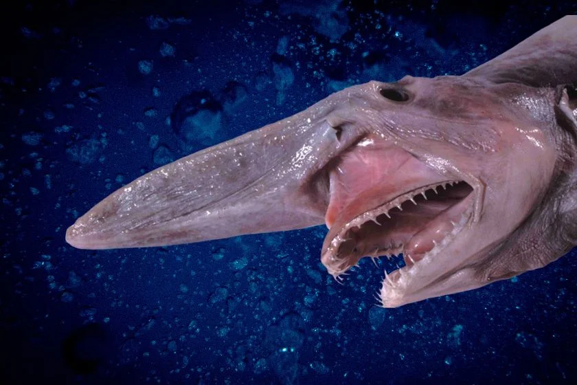 Close Up Extended Jaw of Goblin Shark (Mitsukurina owstoni)
