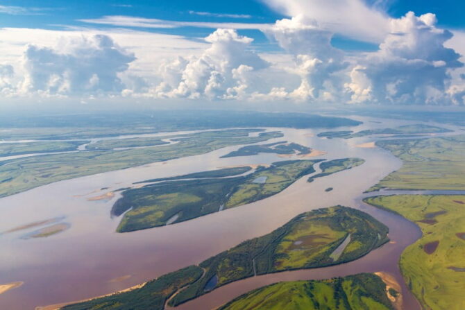 Areal View of Amur River in Russia