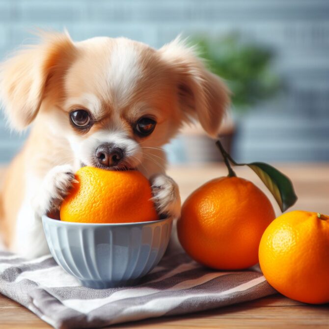 Puppy Eating a Small Orange