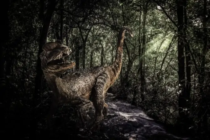 Animated Dilophosaurus in Forest